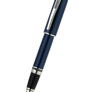 Peerless??Polished Translucent Cobalt Blue Engraved Diamond Pattern with Polished Chrome Appointments and Swarovski Crystal?Rollerball Pen