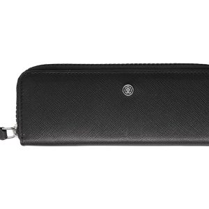 Classic Black Leather Zippered Double Pen Case