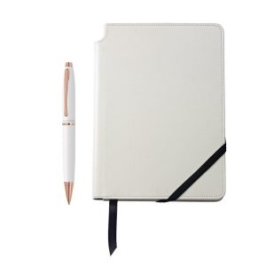 Calais? Pearlescent White Lacquer Ballpoint and White Journal Gift Set