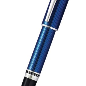 Peerless? Translucent Quartz Blue?Engraved Lacquer with Platinum Plated Appointments and Rhodium Plated 18KT Solid Gold Fine Nib Fountain Pen
